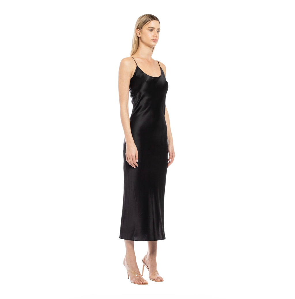 MOTHER OF ALL Kelly Stretch Silk Slipdress In Black