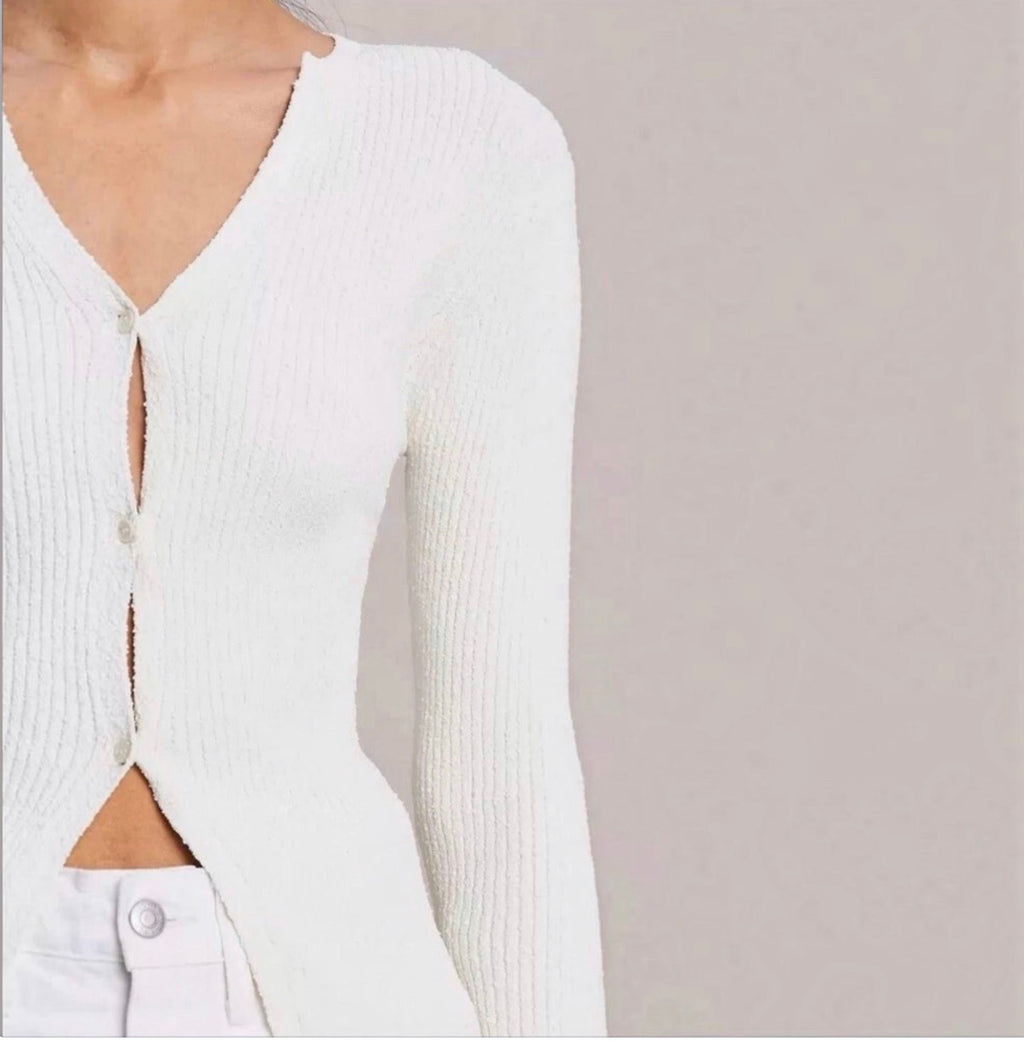 A.L.C. Miller Rib Knit Cardigan White Button Front V-Neck Sweater Small $395