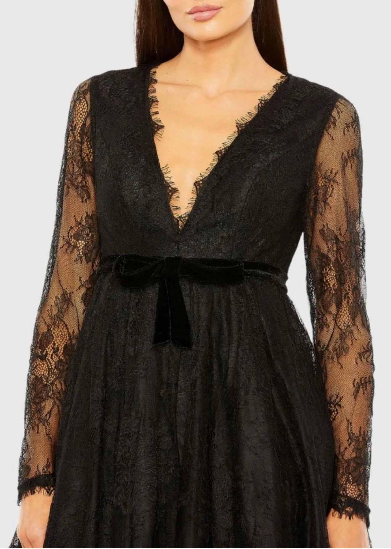 Mac Duggal 49794 Black Lace Long Sleeve Dress Sz 6 $458