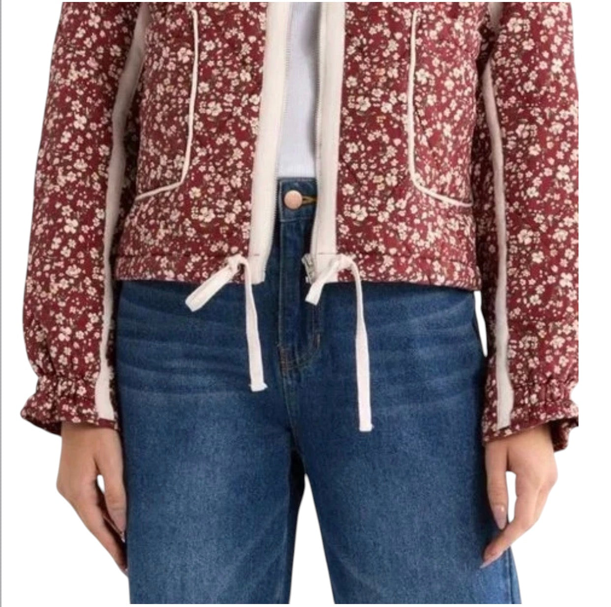 BLANKNYC Cropped Quilted Floral Jacket Budding Bordeaux Size Large