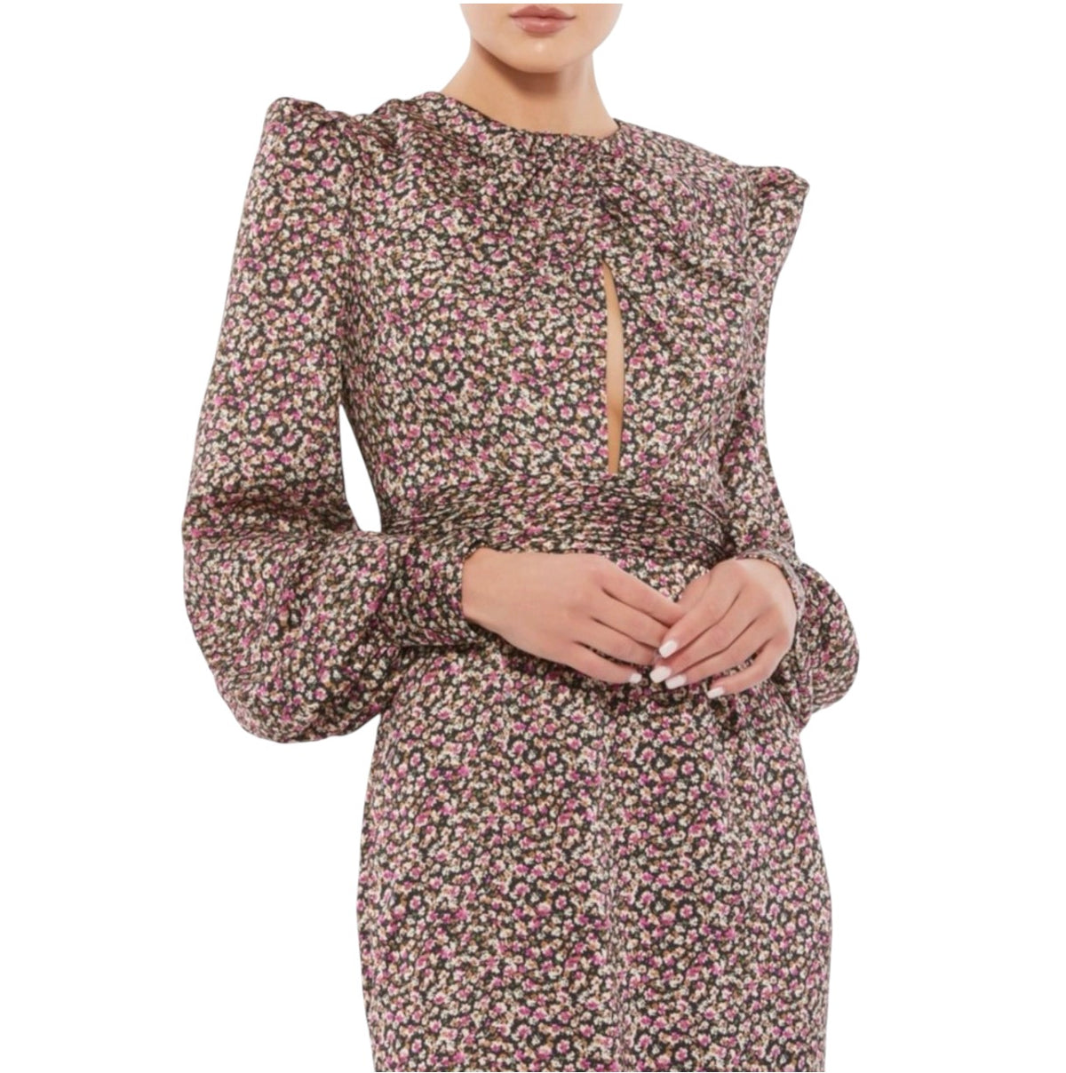 MAC DUGGAL
Floral-Print Black Multi Bubble-Sleeve Dress 55389 Sz 0