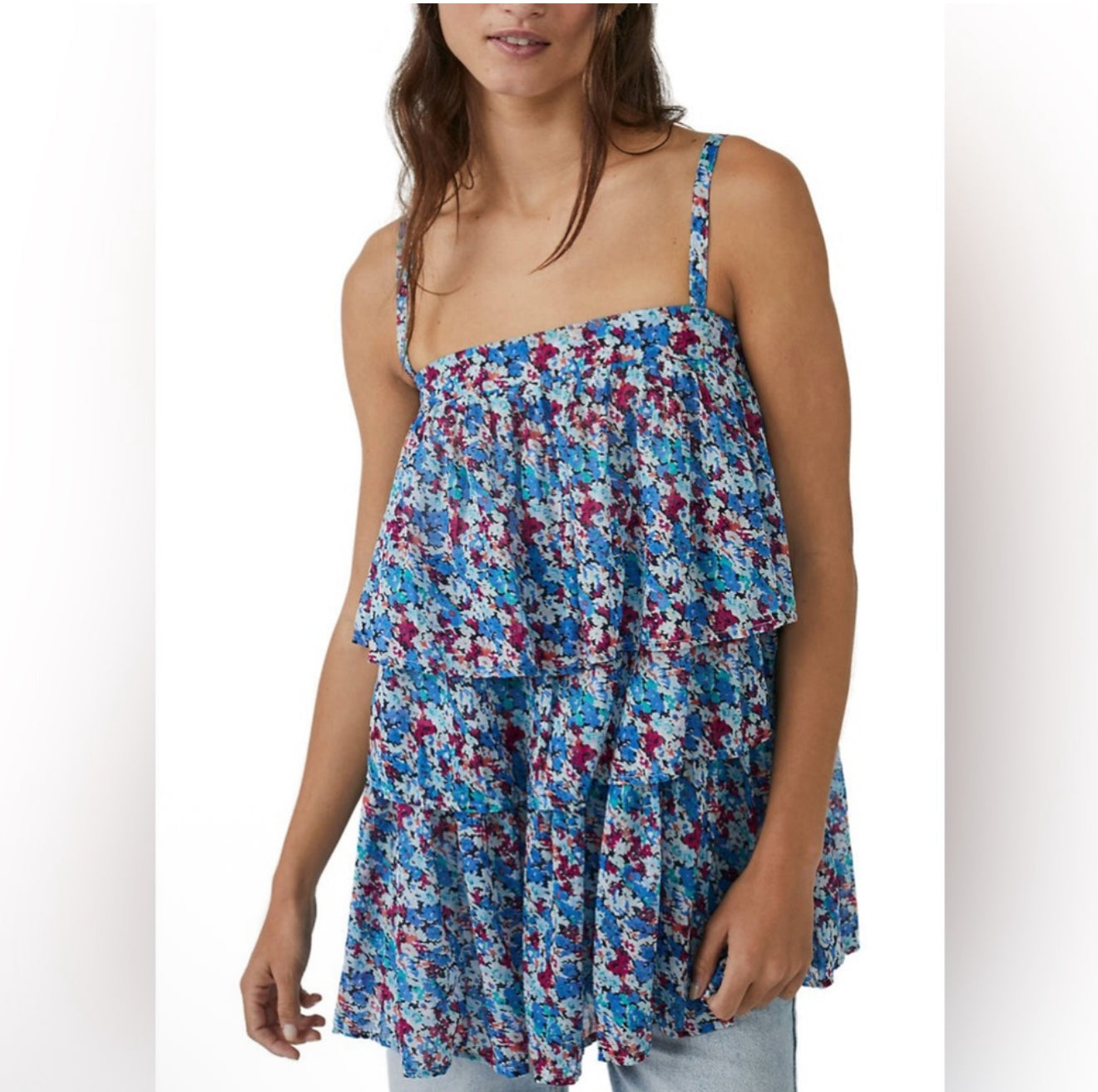 Free People
Talia Tunic Top
Color: Blue Combo, Size Medium $108