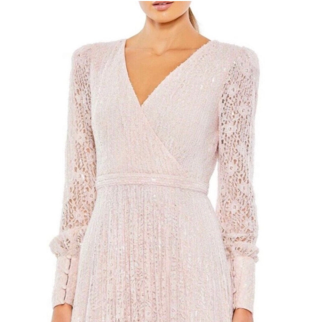 Mac Duggal 93679D BeadedLace Long Sleeve Wrap Over Gown Sz
20