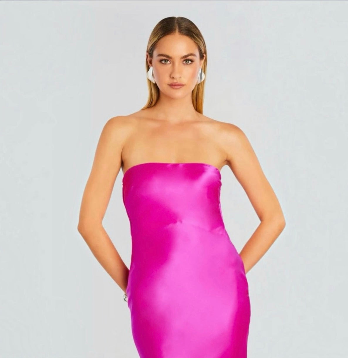Retrofête KEATON SILK Maxi DRESS in Neon Pink Sz Large