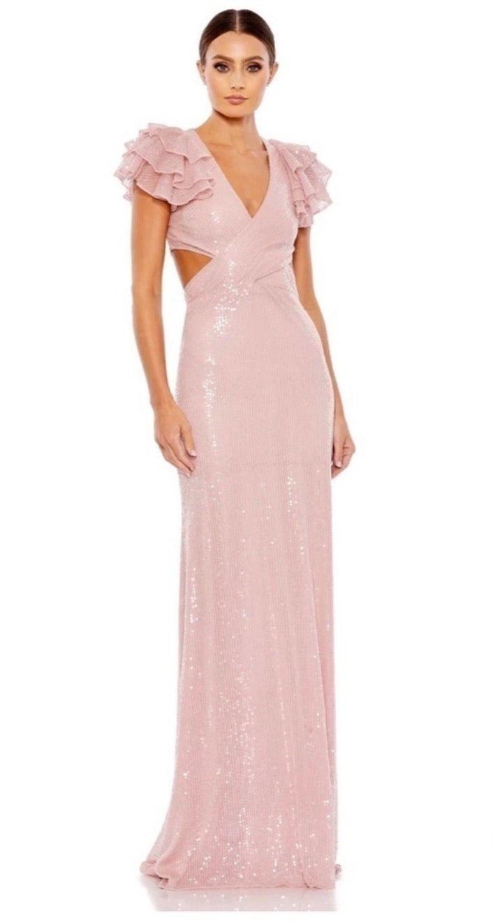 Mac Duggal 10829 Sequined Cut Out Lace Back Gown Rose Pink Sz 2 $598
