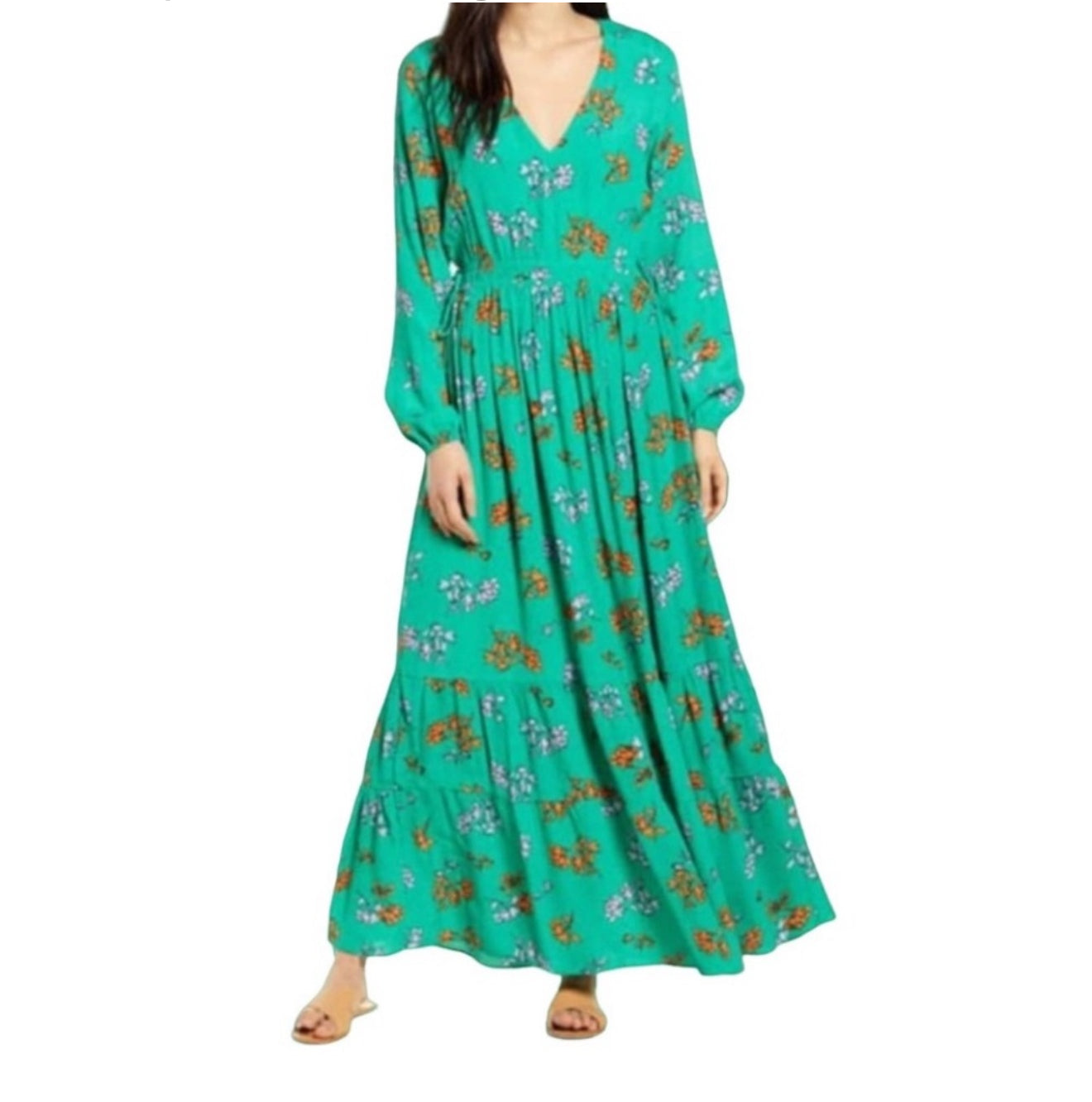Lost + Wander Get Lucky Green Long Sleeve Maxi Dress Sz Small $128
