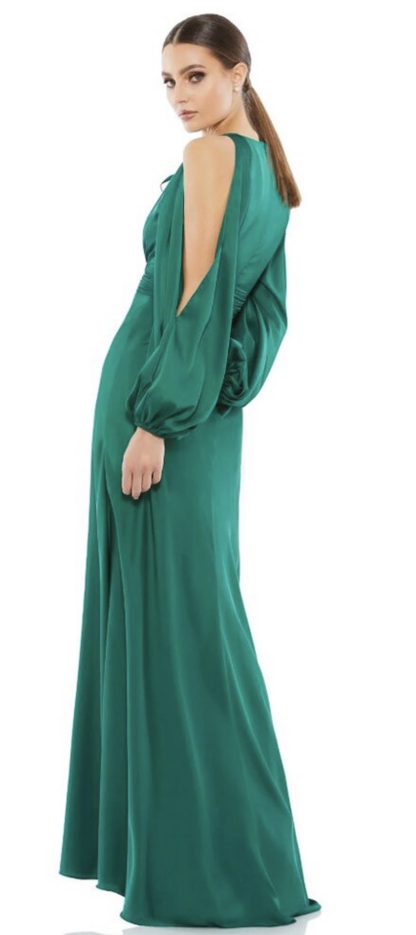 Mac Duggal 55397 Cold-Shoulder
Bishop Sleeve Keyhole Neck Dress in Emerald  Sz 4 $398