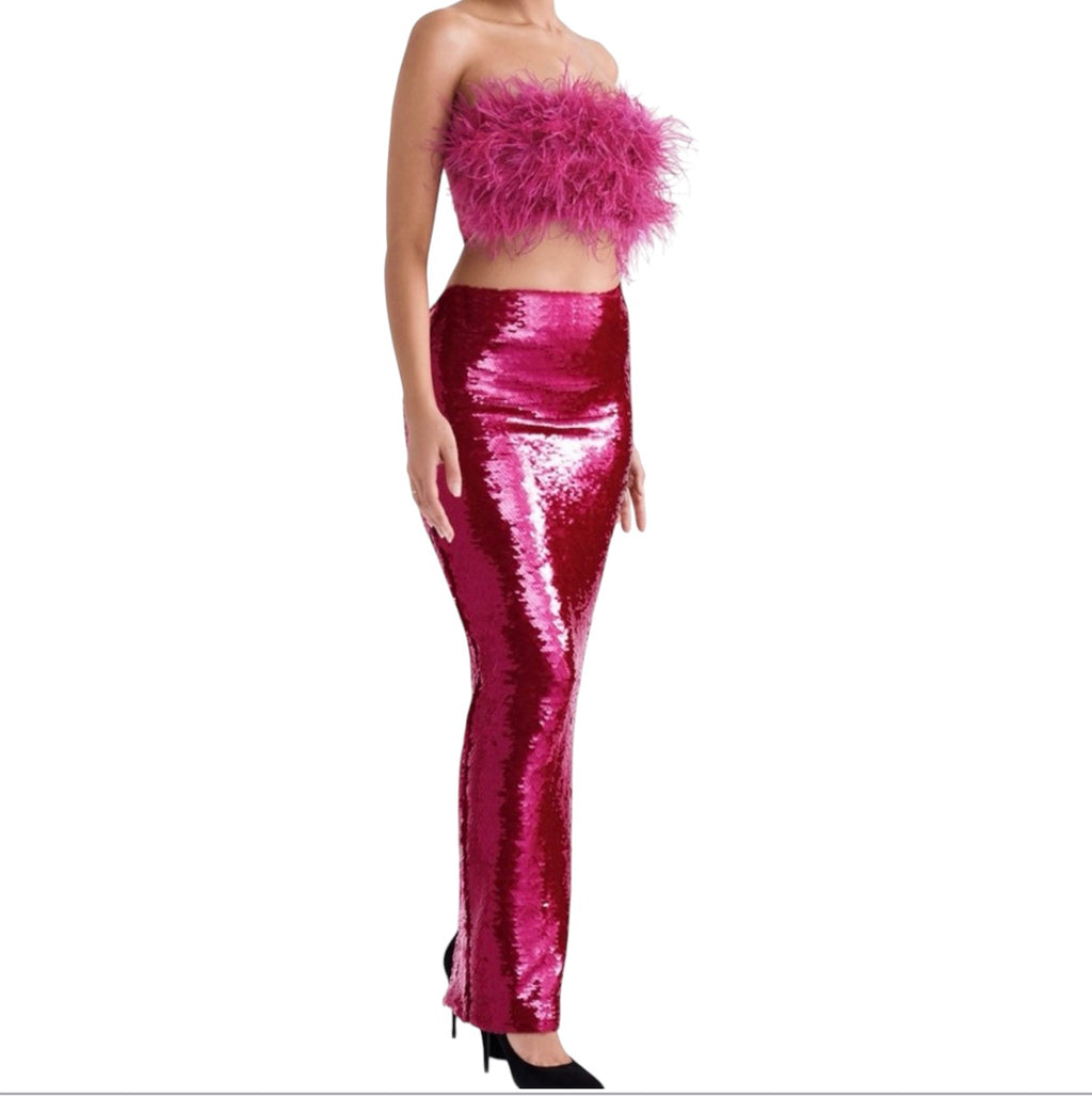 House of CB ALEXIS HOT PINT SEQUIN MAXI SKIRT Sz XS