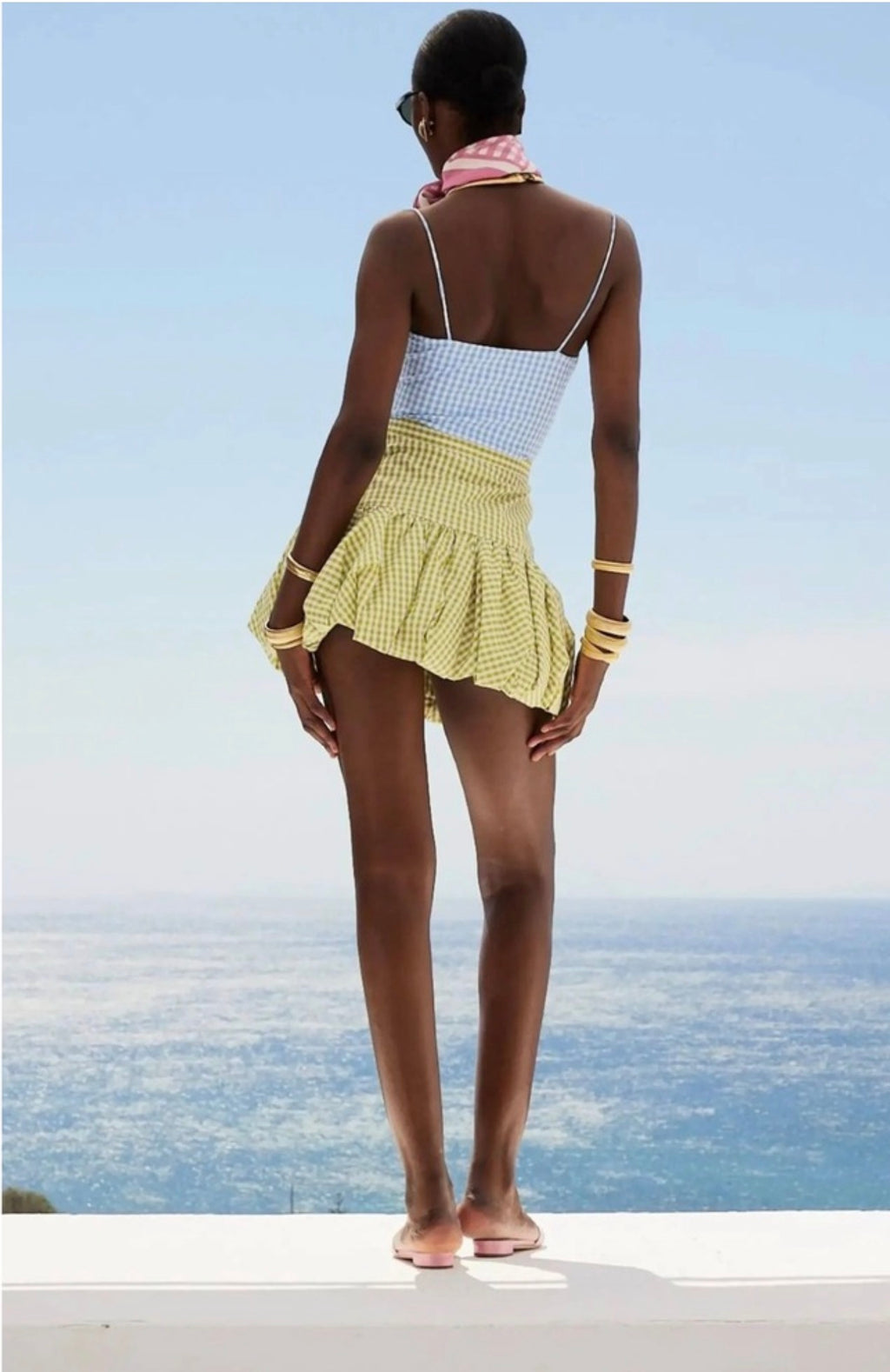 Caroline Constas Reina Bubble HemMini Skirt Pistachio Gingham Sz XS
