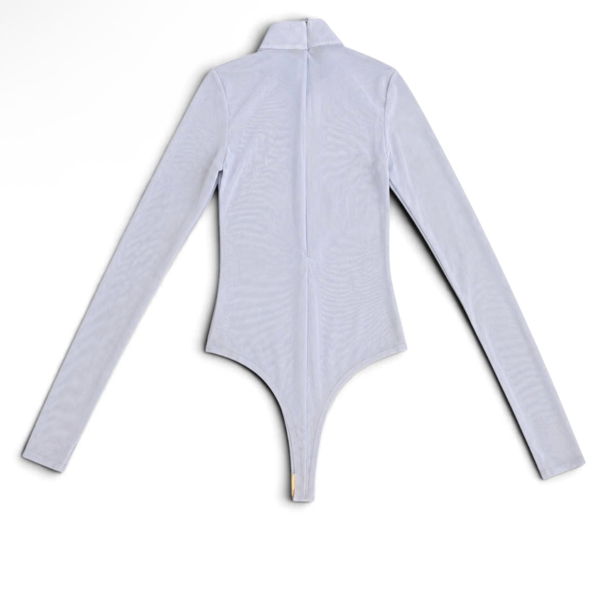 Mariandrée Gaitán Caroline Sheer Mesh Mock Neck Bodysuit Periwinkle XS