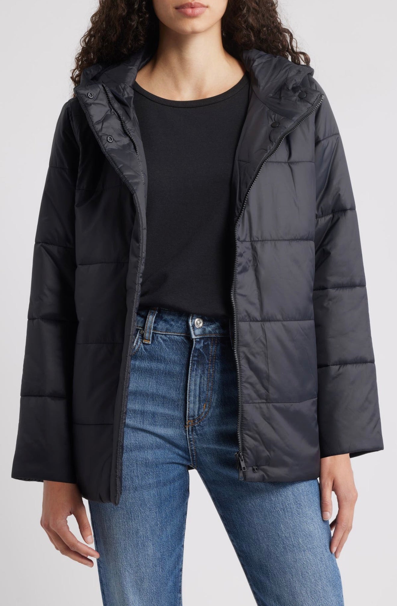 Eileen Fisher Hooded Puffer Jacket Black Size XS