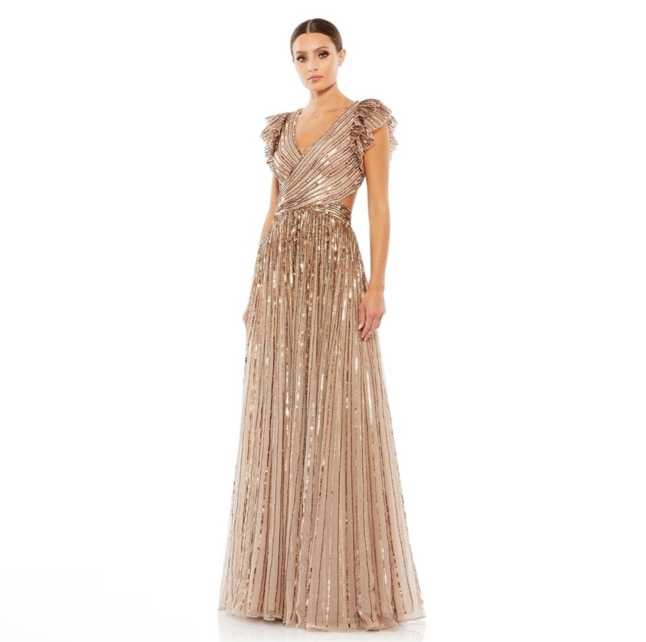 Mac Duggal 5568 Copper Sequin Cutout Lace Up Back Gown Size 2 $598