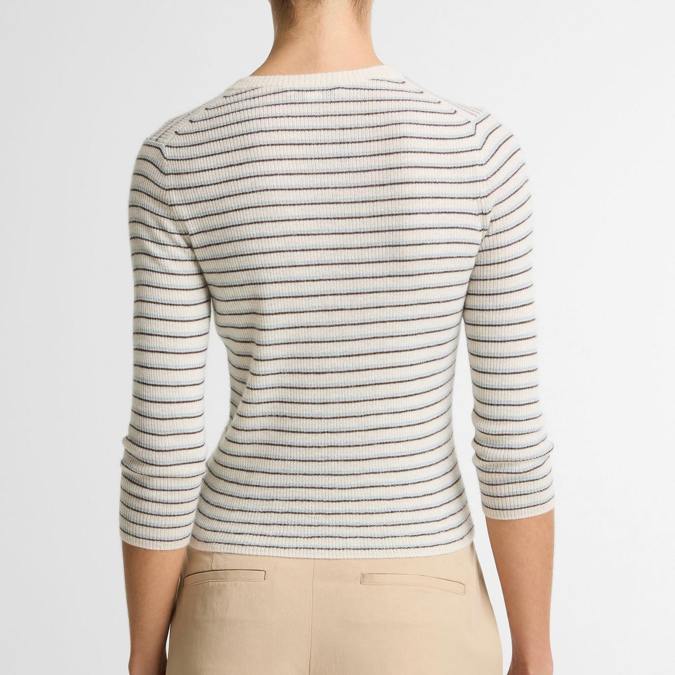 Vince Striped Cashmere Silk High V-Neck Sweater Women’s Small