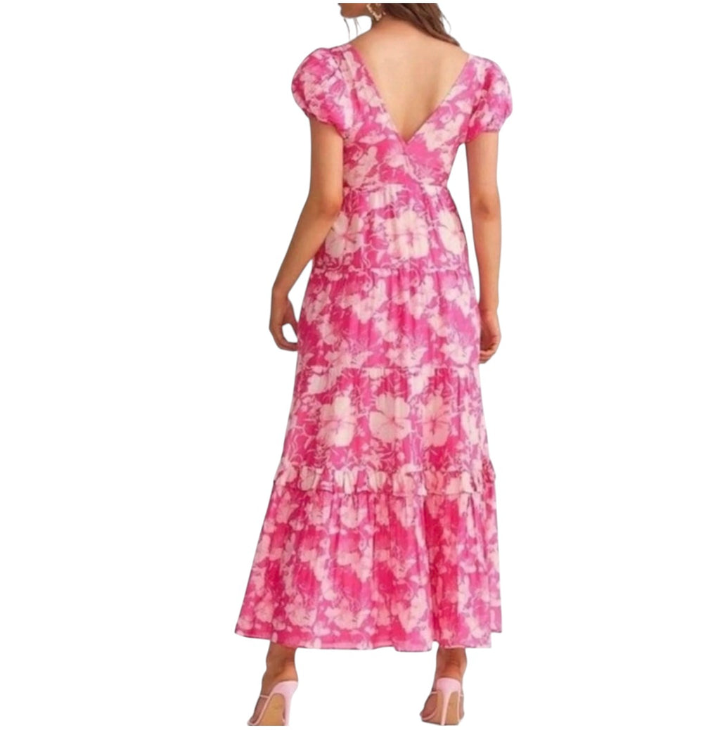 LOVESHACKFANCY
Karalie Cotton & Silk Hibiscus Maxi
Dress in Holiday Sun Fuschia Sz 2