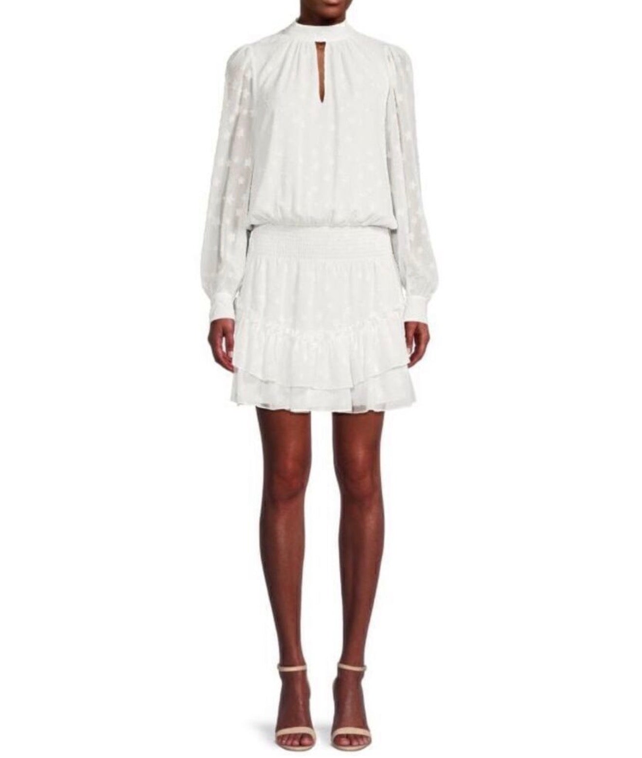 Ramy Brook Sashah Dress Ivory Star Pattern Ruffle Mini Dress Sz XS