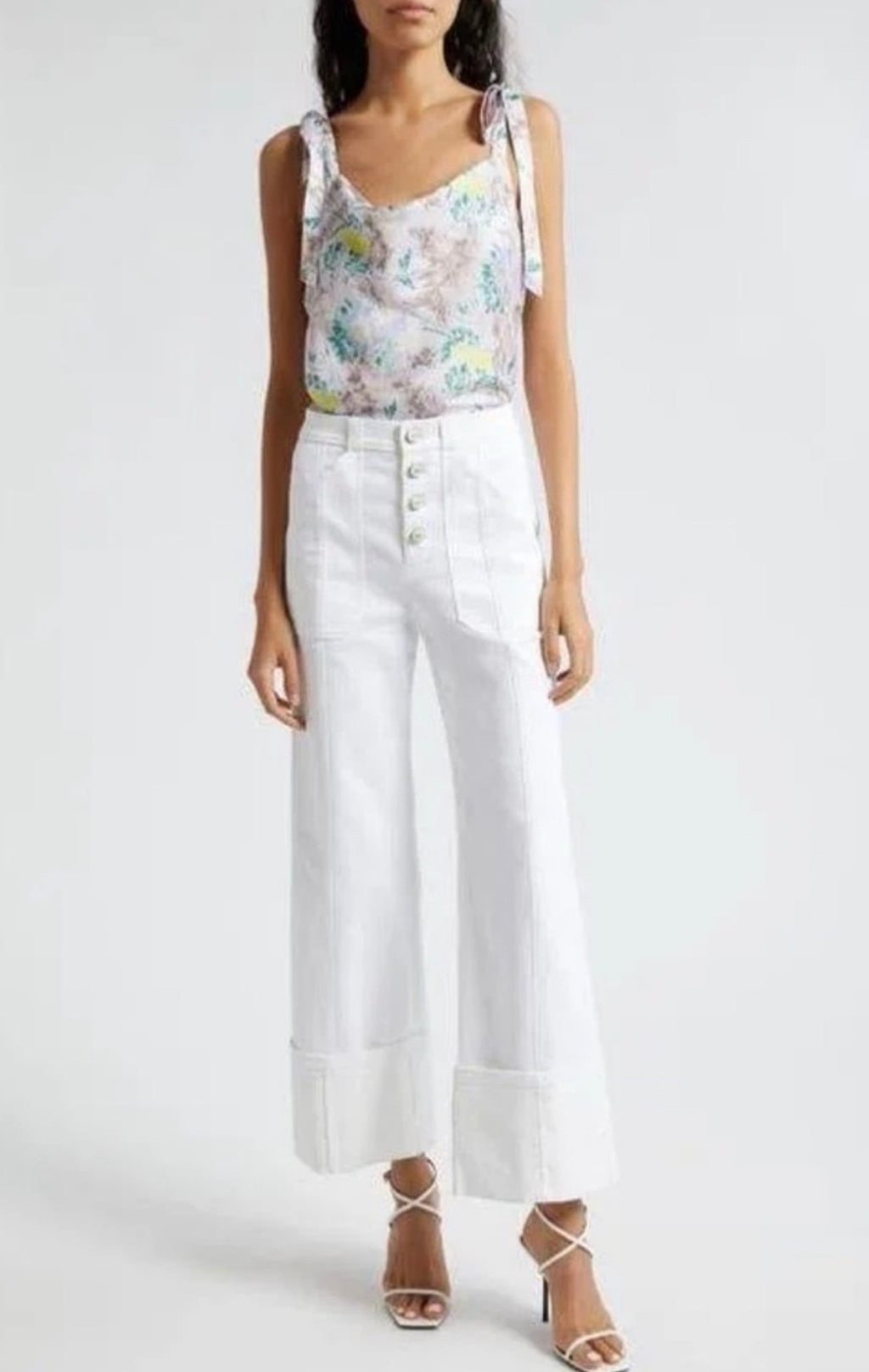 Cinq à Sept Light Washed Floral Tied Marta Cami Pastel Multicolor Sz Medium $265