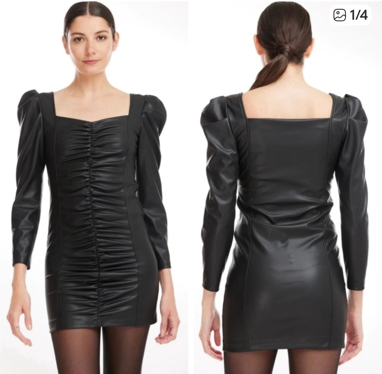 Generation Love Estelle Heart
Neck Ruched Black Vegan Leather Dress
Sz small $298