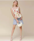 Avec Les Filles Peplum-Hem Corset Square-Neck Top Ecru Wild Flower Sz Medium $109