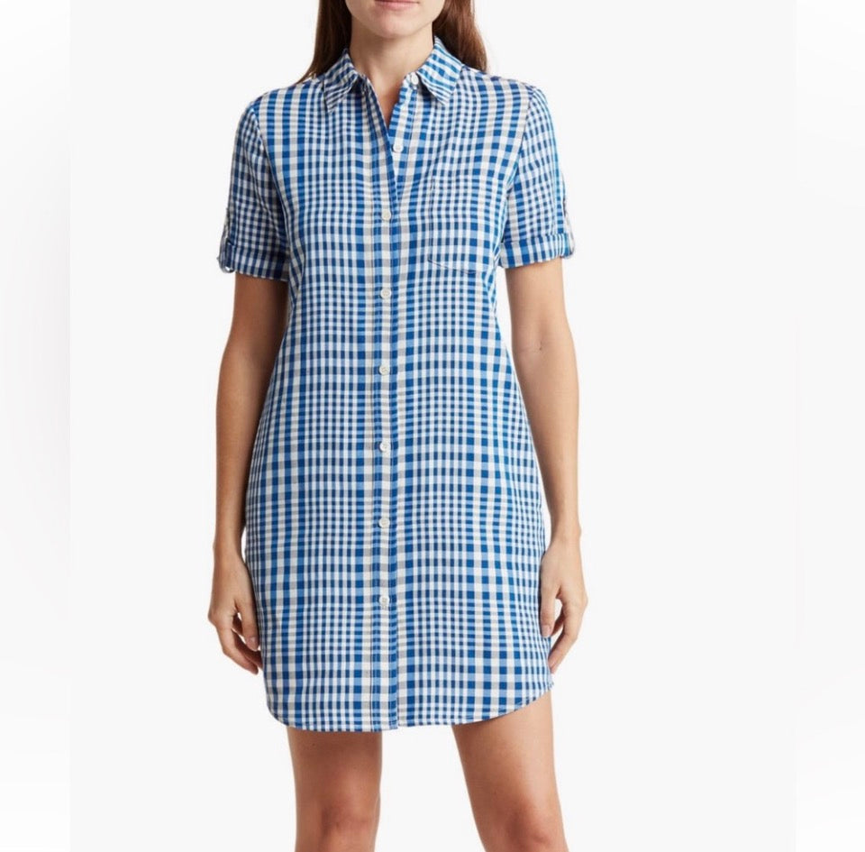 Theory Mayvine Dillon Plaid shirtdress Blue Sz 2 $455