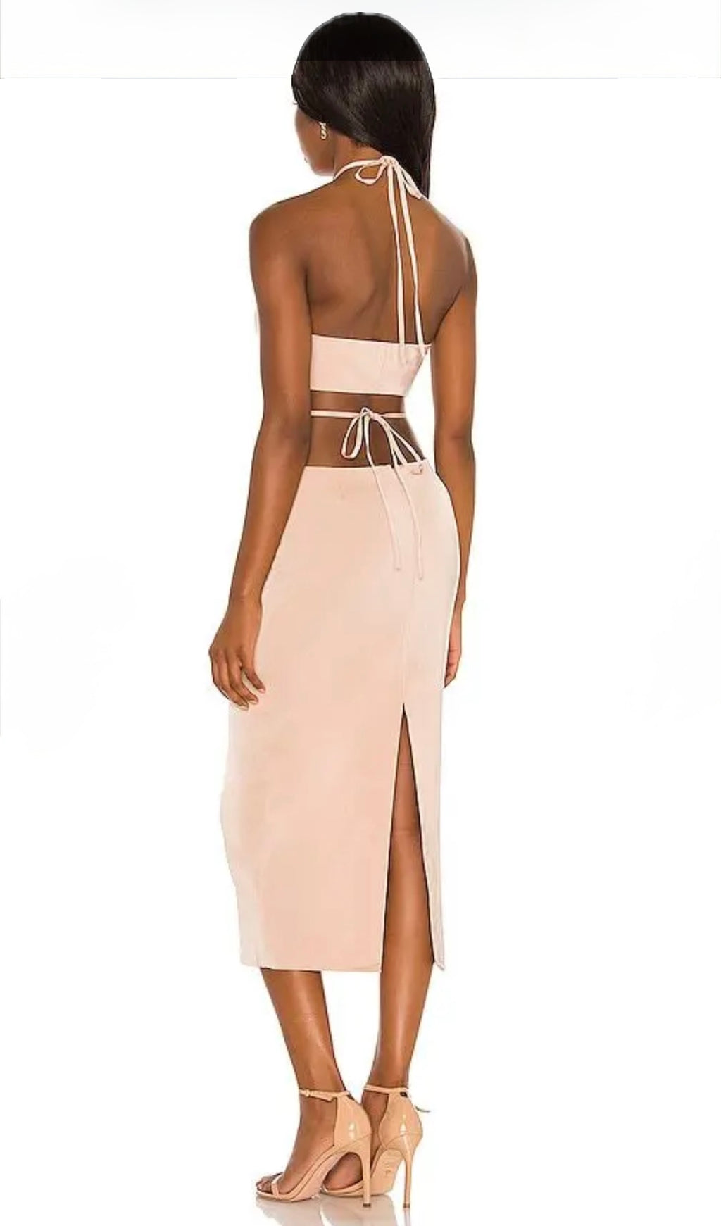 H:OURS Enza Cutout Strappy Midi Dress Nude Tan Size XS NWT $238