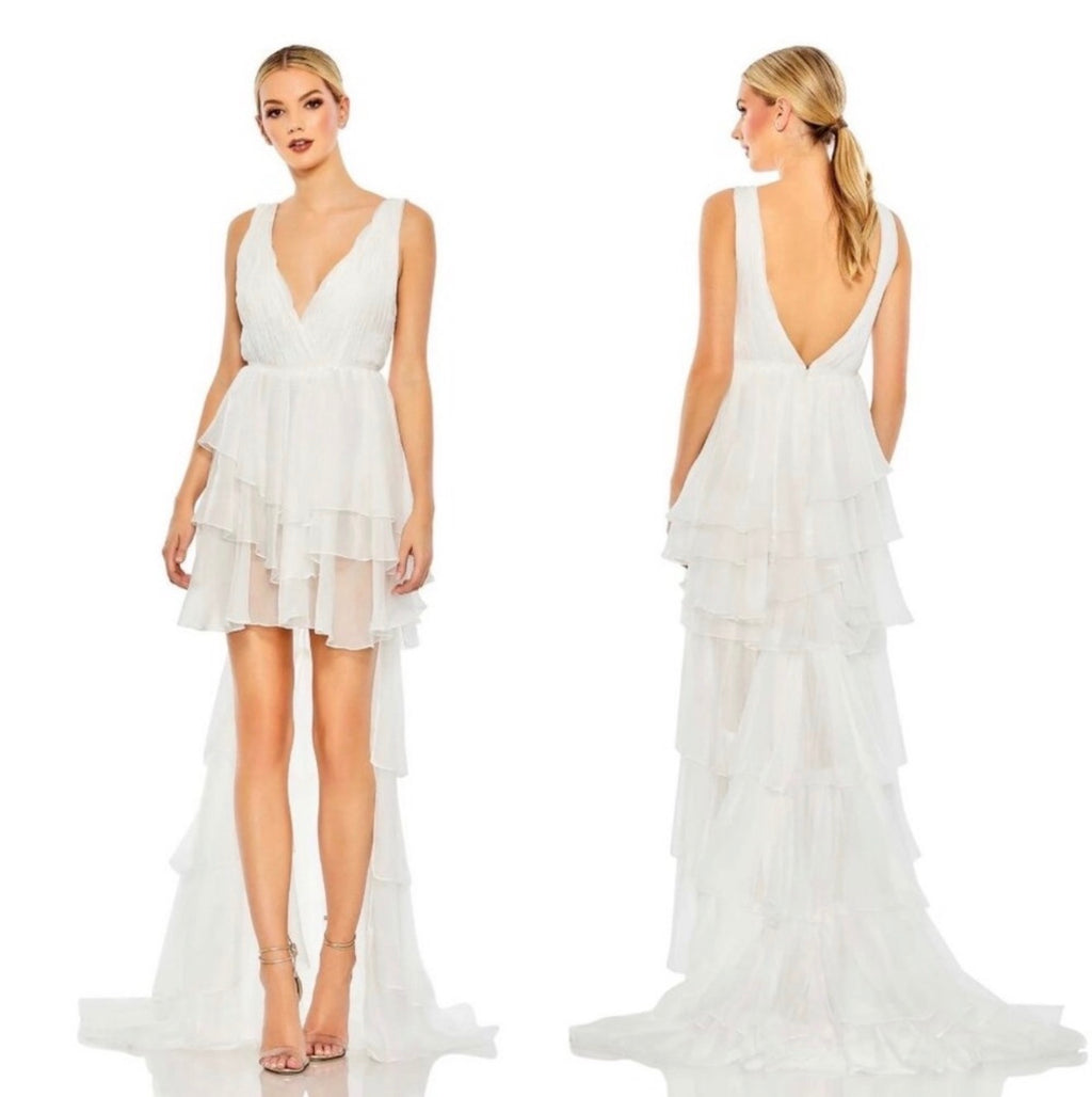 leena Mac Duggal 55320 High Low Tiered Gown with Built in Bodysuit Size 4 $398