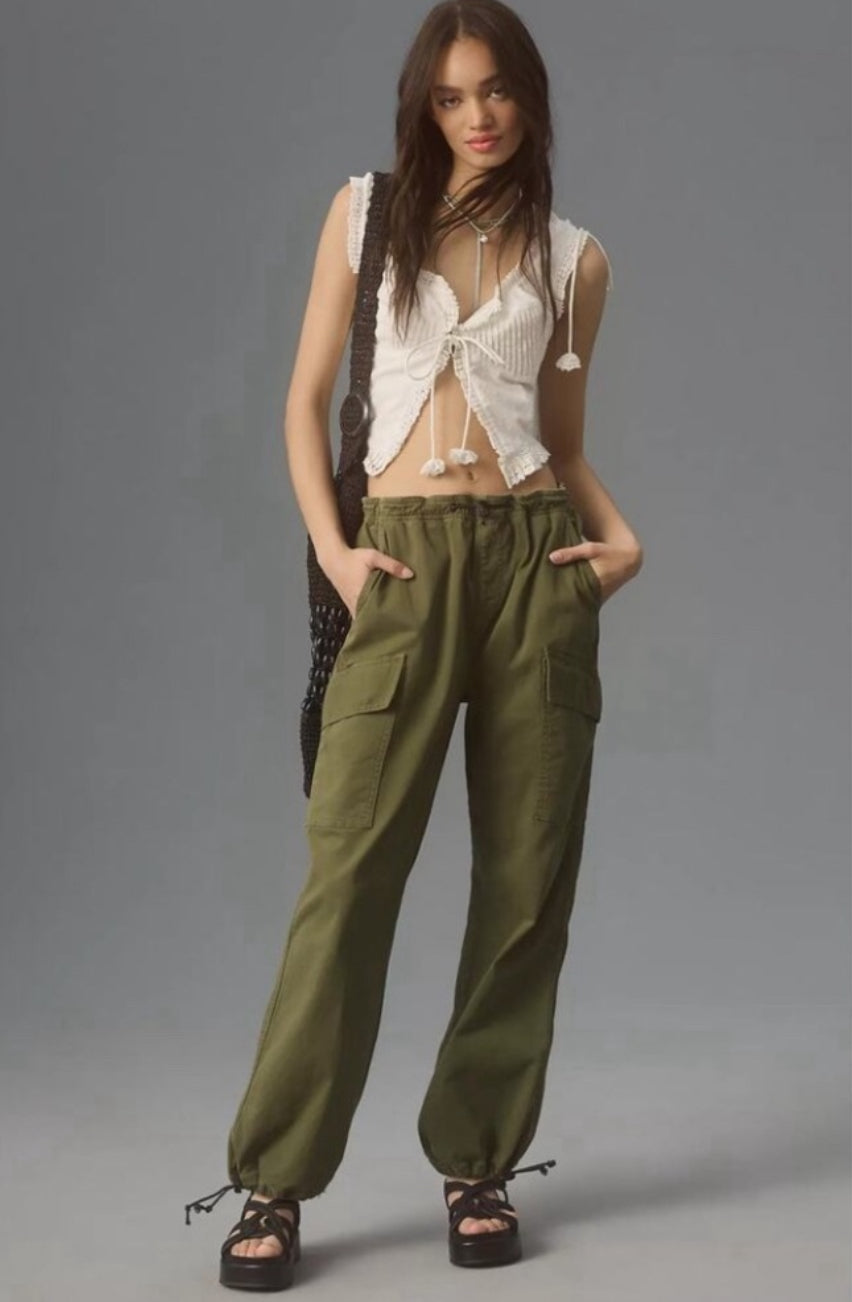 ASKK NY Parachute Cargo Pants in Fatigue Twill Army Green Sz 26 $275