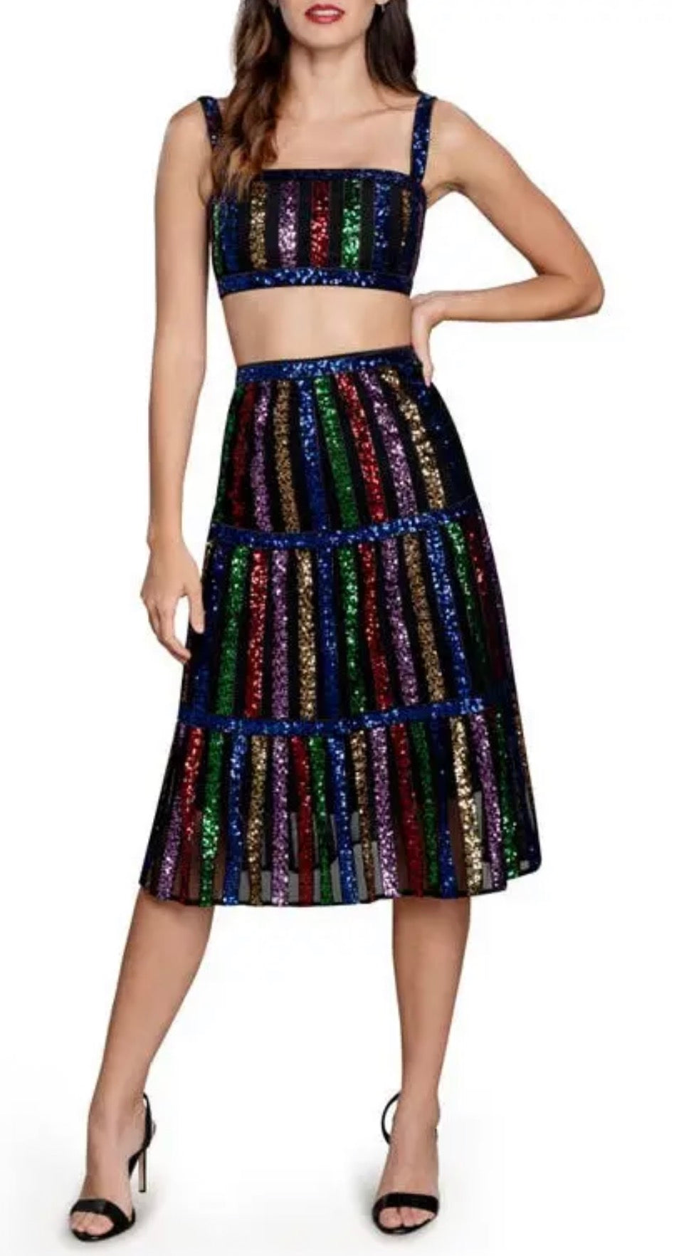 DRESS THE POPULATION
Diaz Sequin Crop Tank & Skirt XXS 
$348