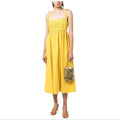 Ulla Johnson Laetitia Noir Pleated Linen Silk Midi Dress Yellow Size 4