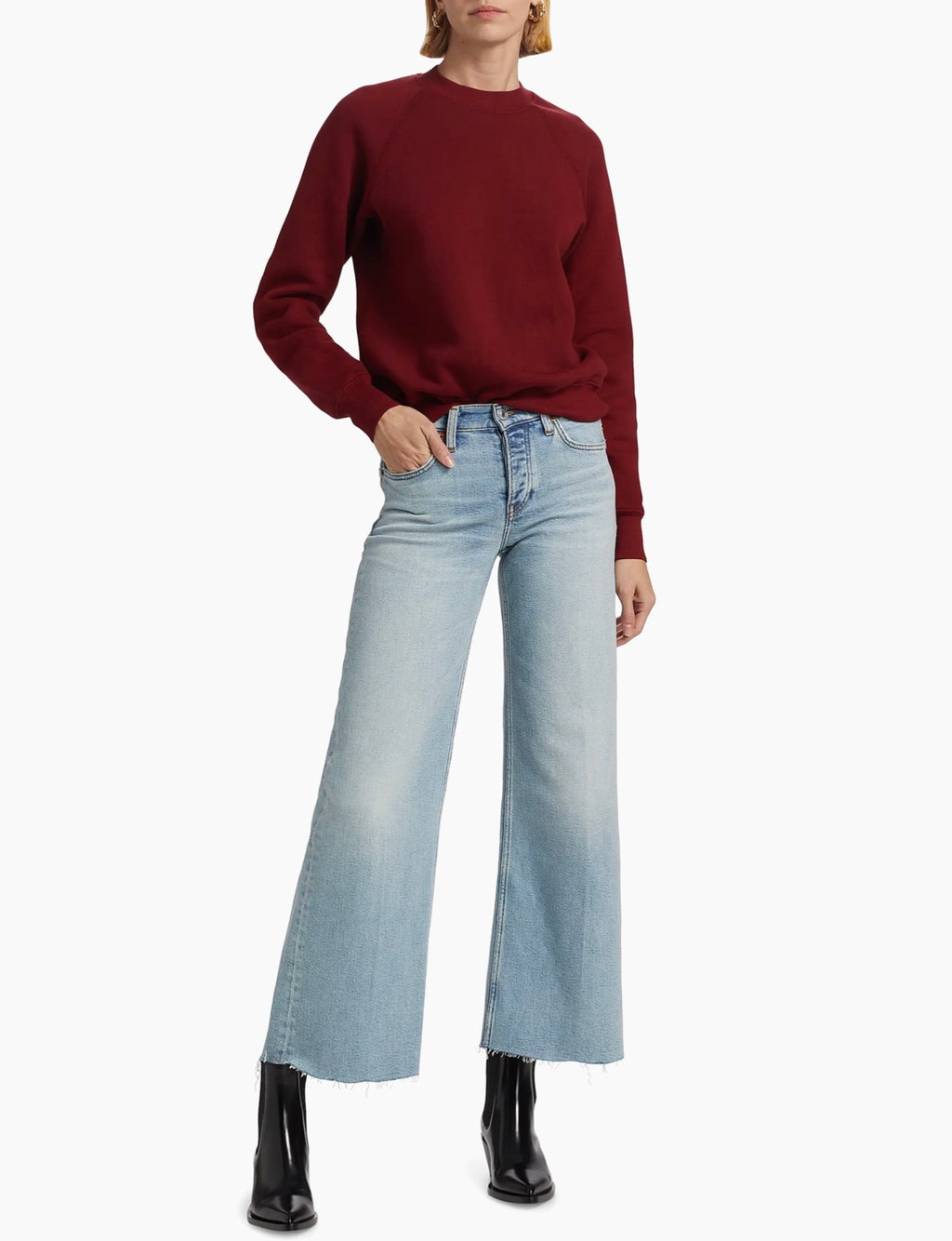 Re/done Mid-Rise Stretch Wide-Leg Crop Jeans in Undertow Sz 32