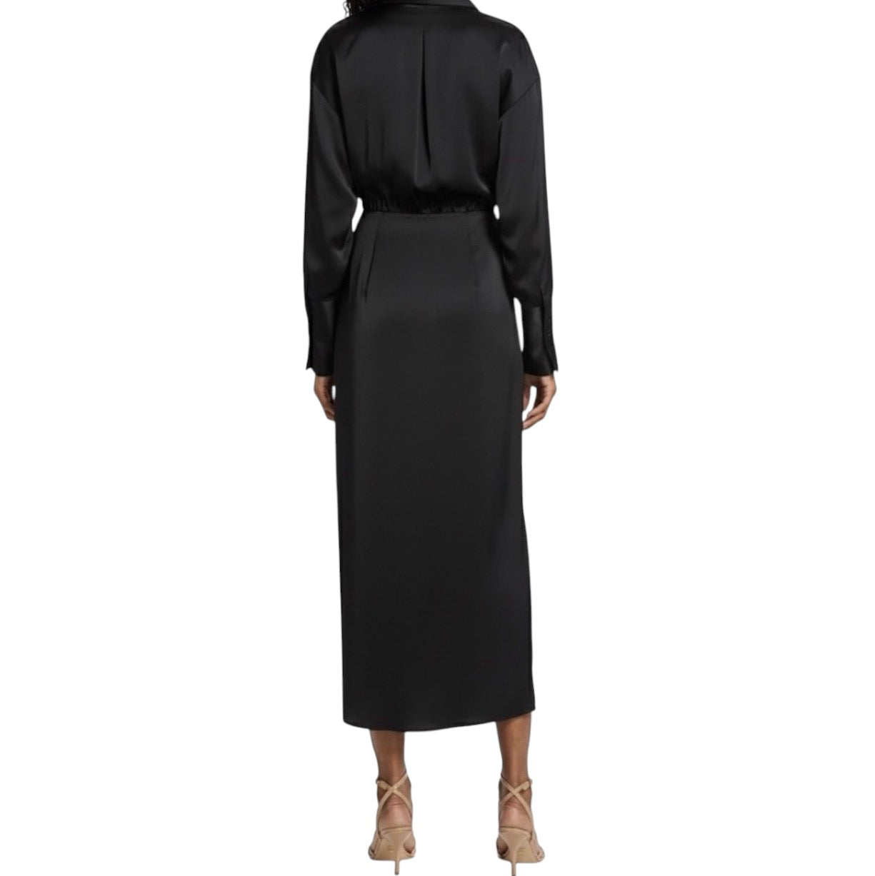 Ramy Brook Aurora Draped Satin Shirtdress in Black Sz 0