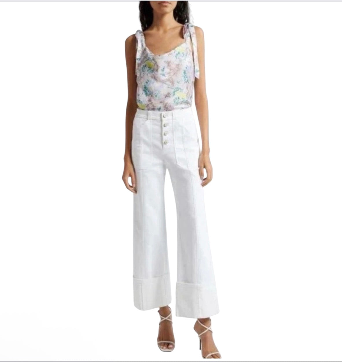 Cinq à Sept Light Washed Floral Tied Marta Cami Pastel Multicolor Sz Medium