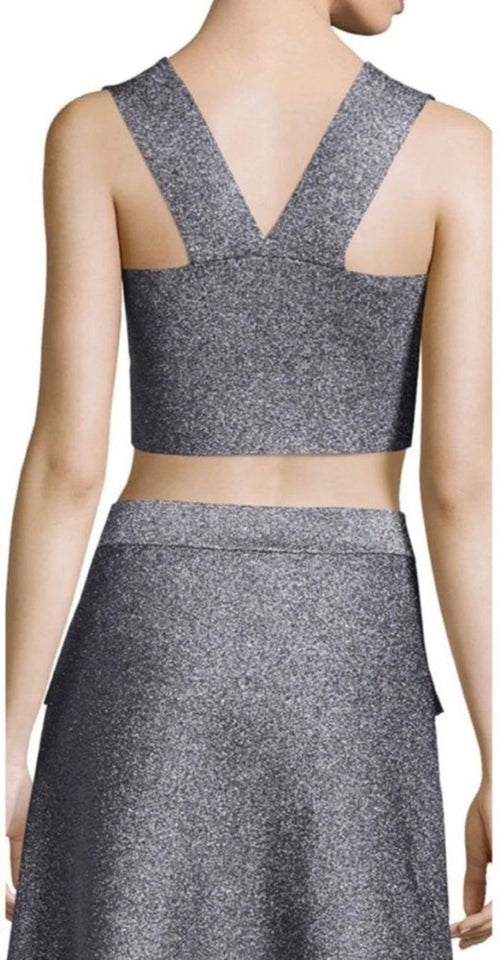 A.L.C. Ali Silver metallic Knit Crop Top Sz Medium $295