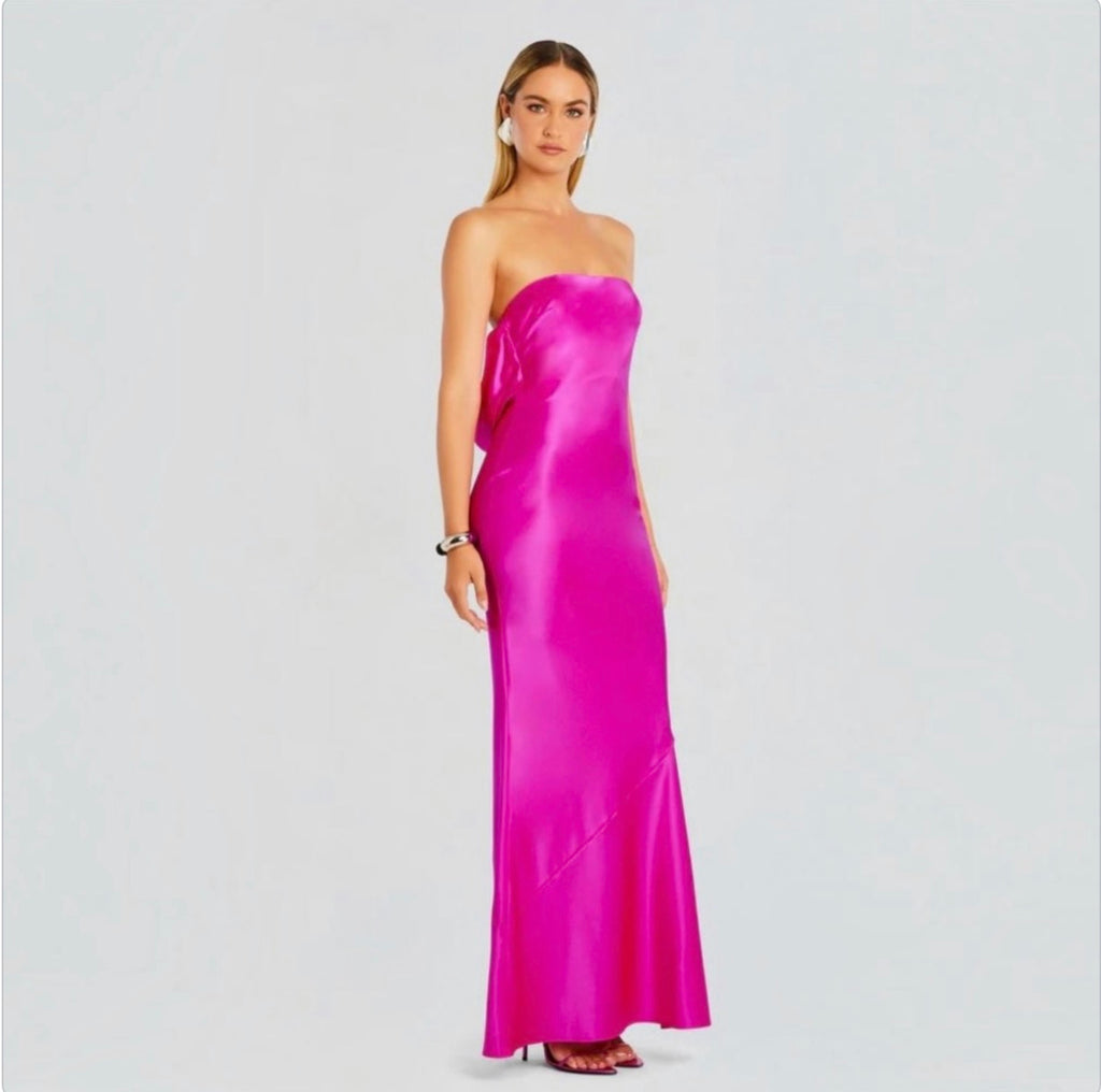 Retrofête KEATON SILK Maxi DRESS in Neon Pink Sz Large