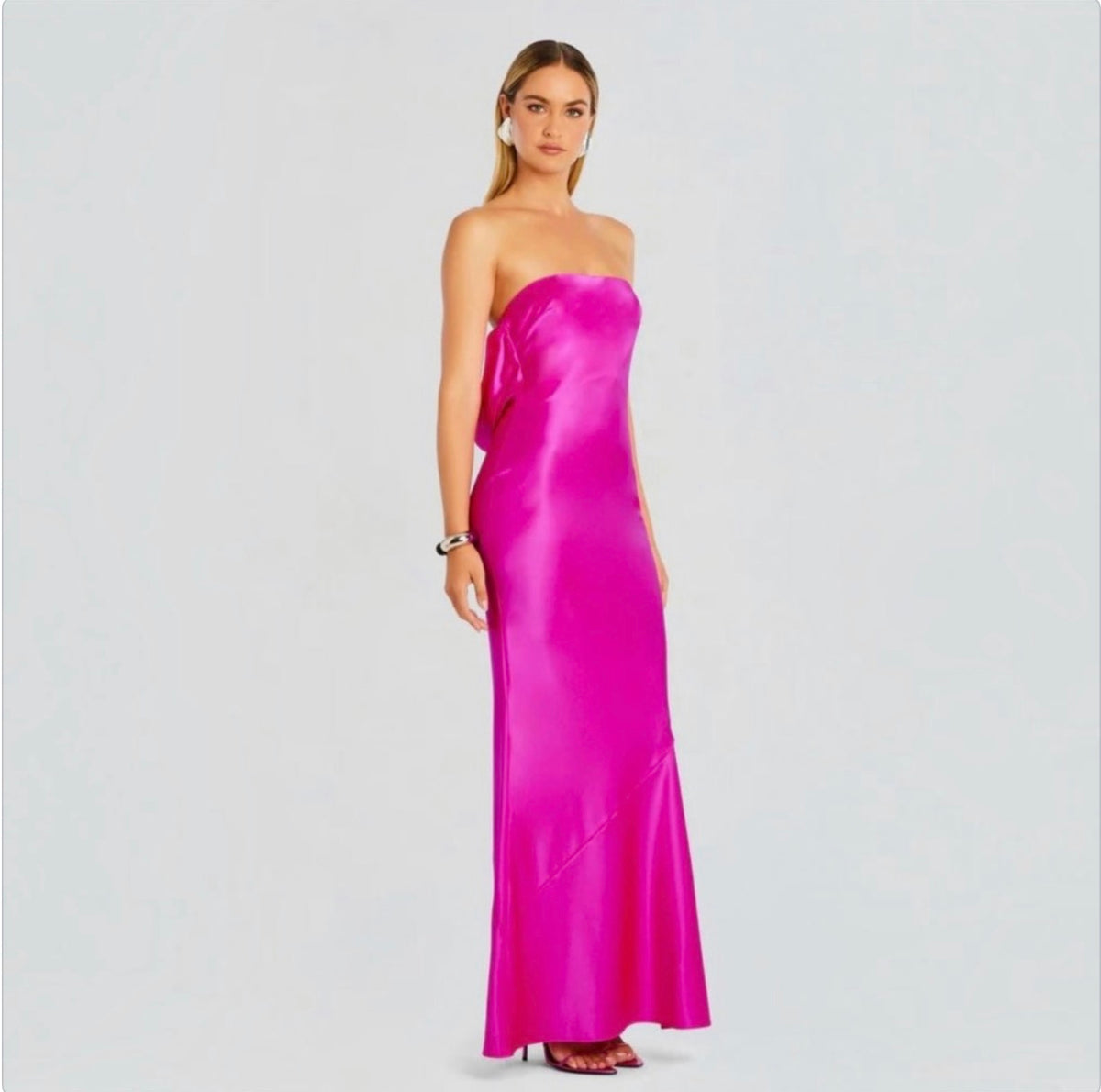 Retrofête KEATON SILK Maxi DRESS in Neon Pink Sz Large