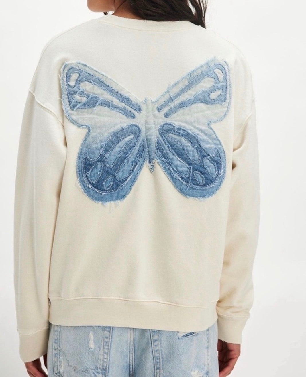 Tricia Fix Free People Indigo Patchwork Butterfly Crewneck
Sweatshirt Small $198