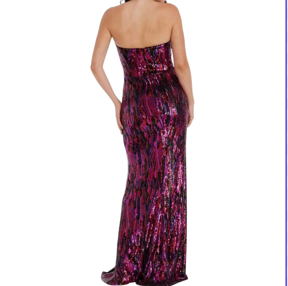 Dress the Population Nikita Sequin Strapless Gown in Fuchsia Multi Sz XS
