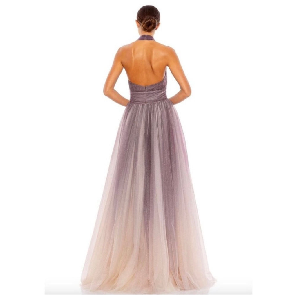 Mac Duggal 20376 Charcoal Ombre Glitter Halter Ballgown Gown