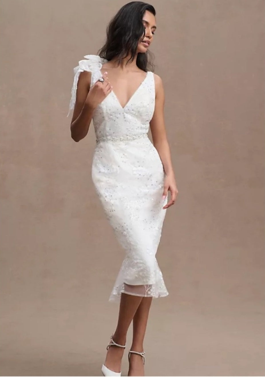 Mac Duggal 79337 Beaded Sequin Floral Tea Length Formal Gown Sz 2 $538