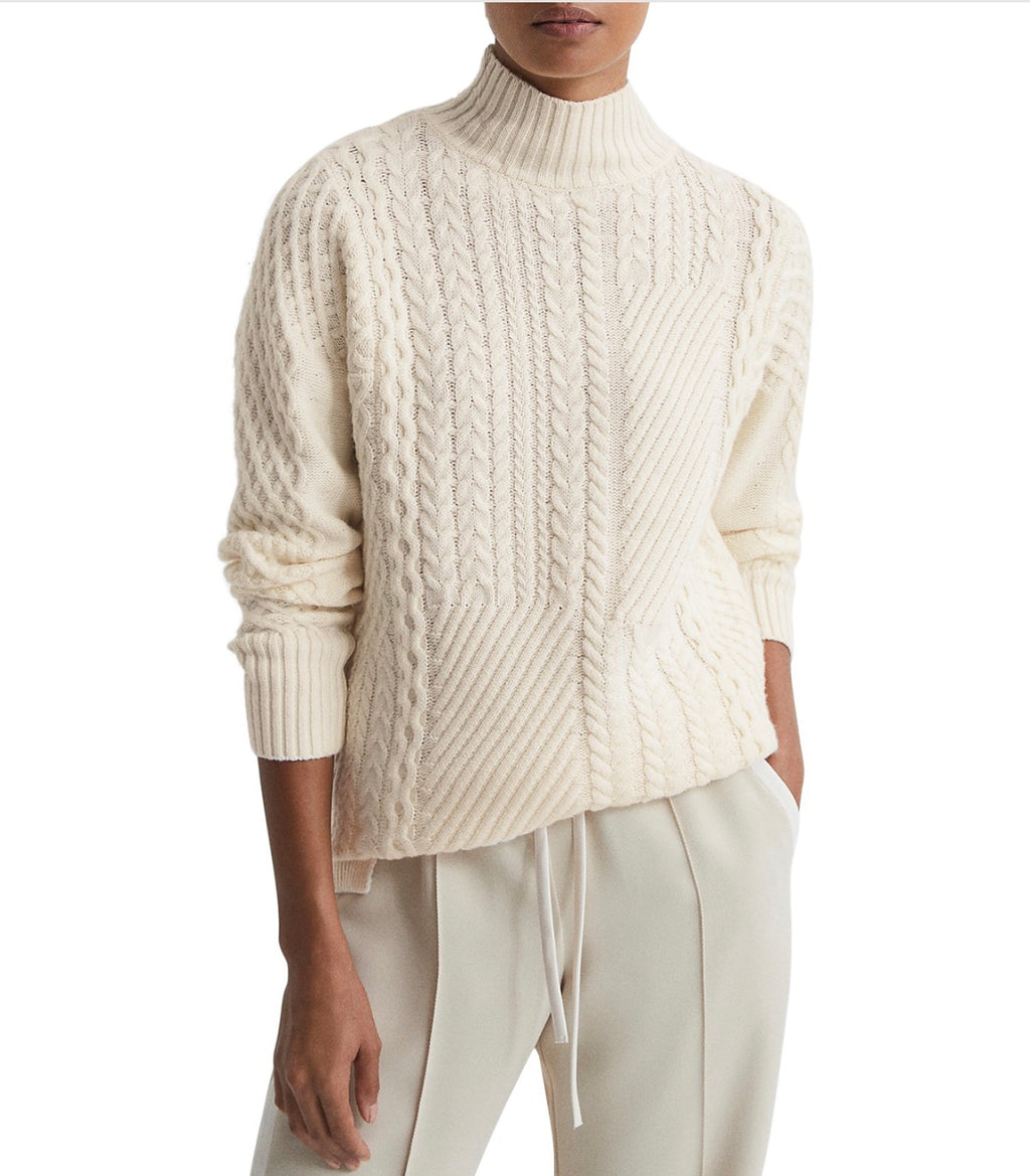 REISS Martha Roll Neck Cable Knit
Sweater in Cream Sz XS