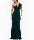 Betsy & Adam One-Shoulder Velvet Mermaid Gown Hunter Green Size 12