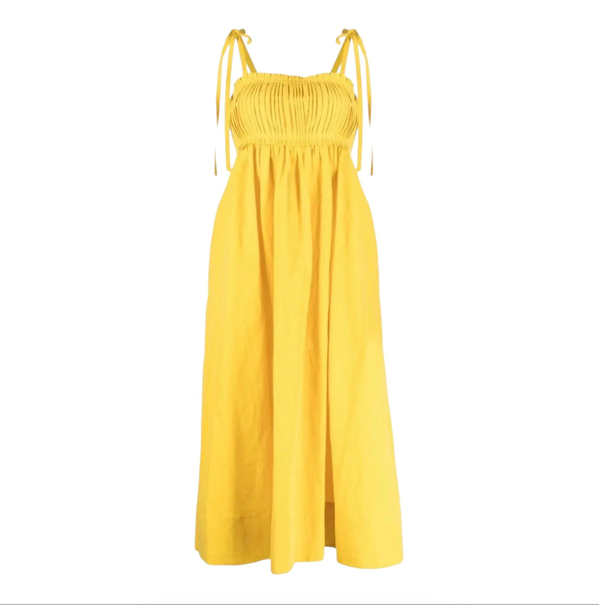 Ulla Johnson Laetitia Noir Pleated Linen Silk Midi Dress Yellow Size 4