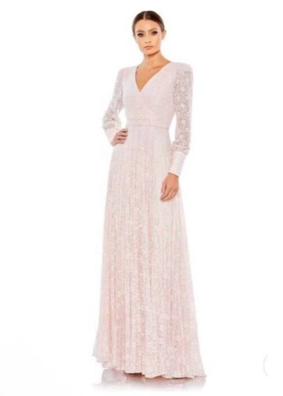 Mac Duggal 93679D Beaded
Lace Long Sleeve Wrap Over Gown Sz 20 $798
