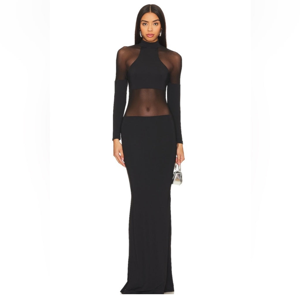 Ser.o.ya Kaya Mesh Cut Out Maxi Dress Black Sz Large $328