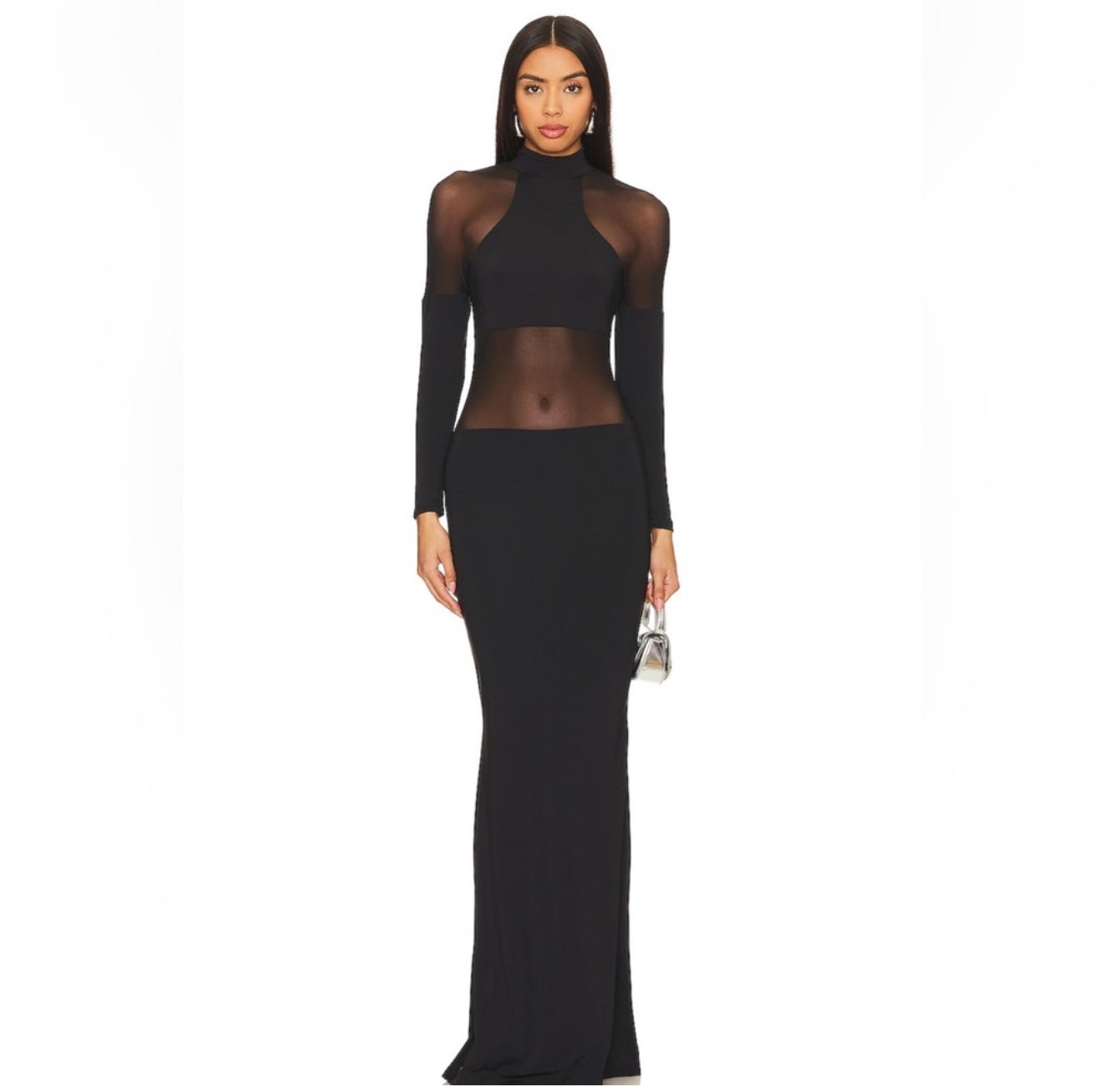 Ser.o.ya Kaya Mesh Cut Out Maxi Dress Black Sz Large $328