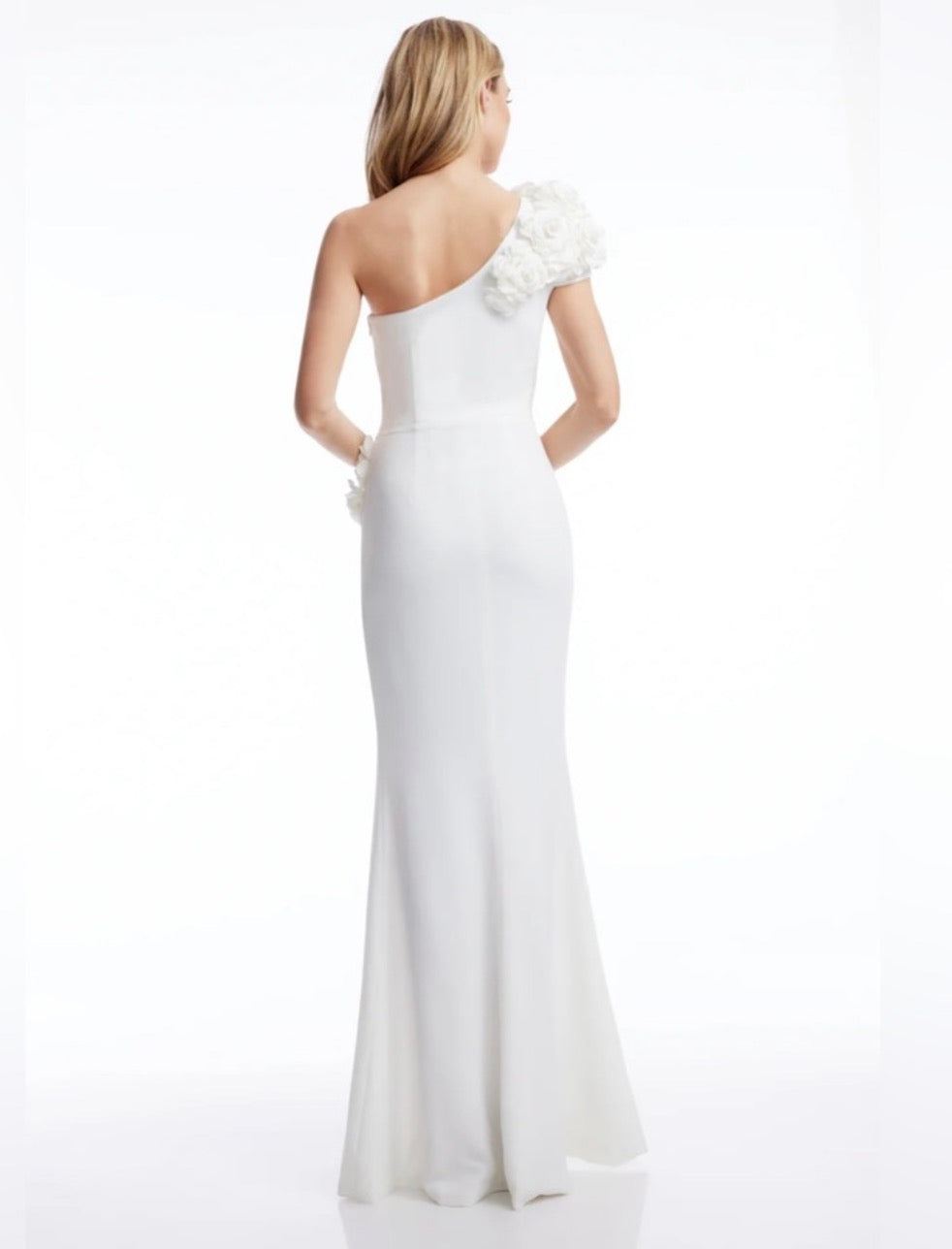 Dress the Population Aubrielle Asymmetric 3D Floral Mermaid Gown Off White XS $298