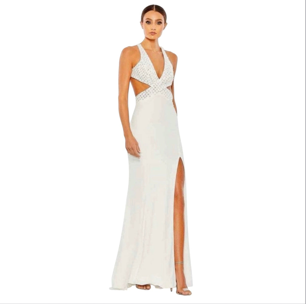 Mac Duggal 68166 Floral Sequin
Crisscross Bodice Formal Gown White Size 6