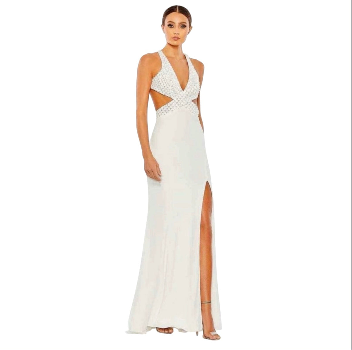 Mac Duggal 68166 Floral Sequin
Crisscross Bodice Formal Gown White Size 6