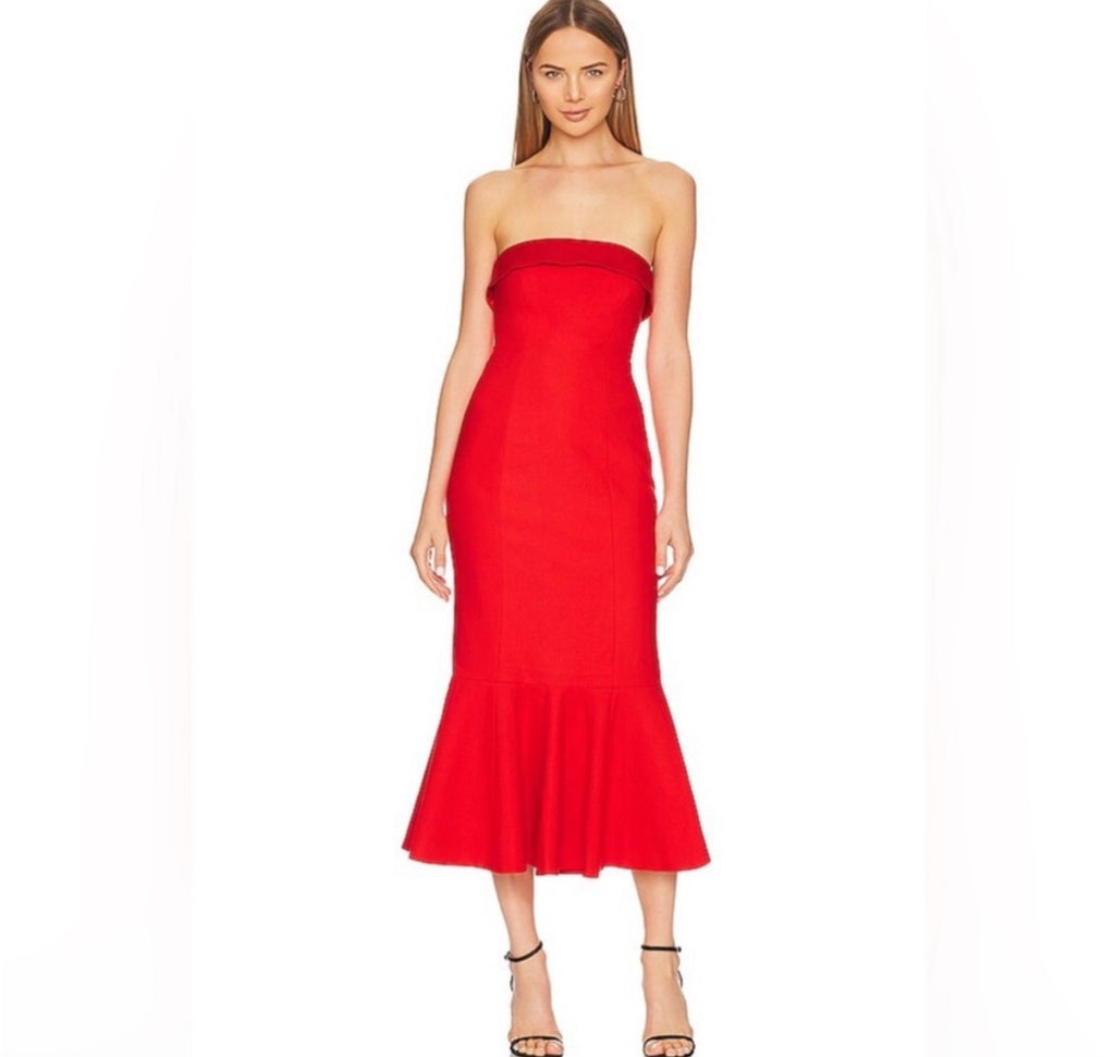 Cinq a Sept Mazzy Strapless Trumpet Midi Dress Red sz 4