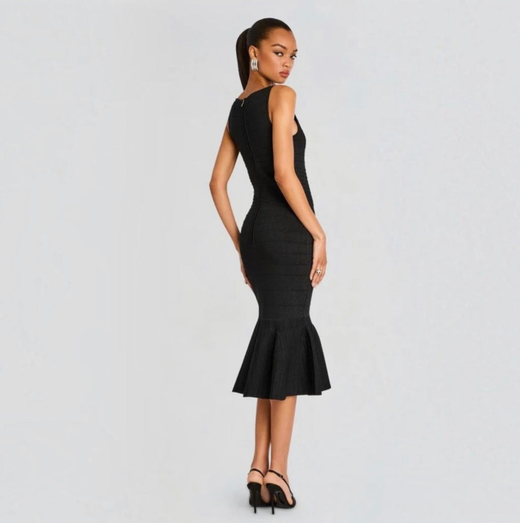 Retrofete MARTA BANDAGE KNIT
DRESS in Metallic Black Sz Large
