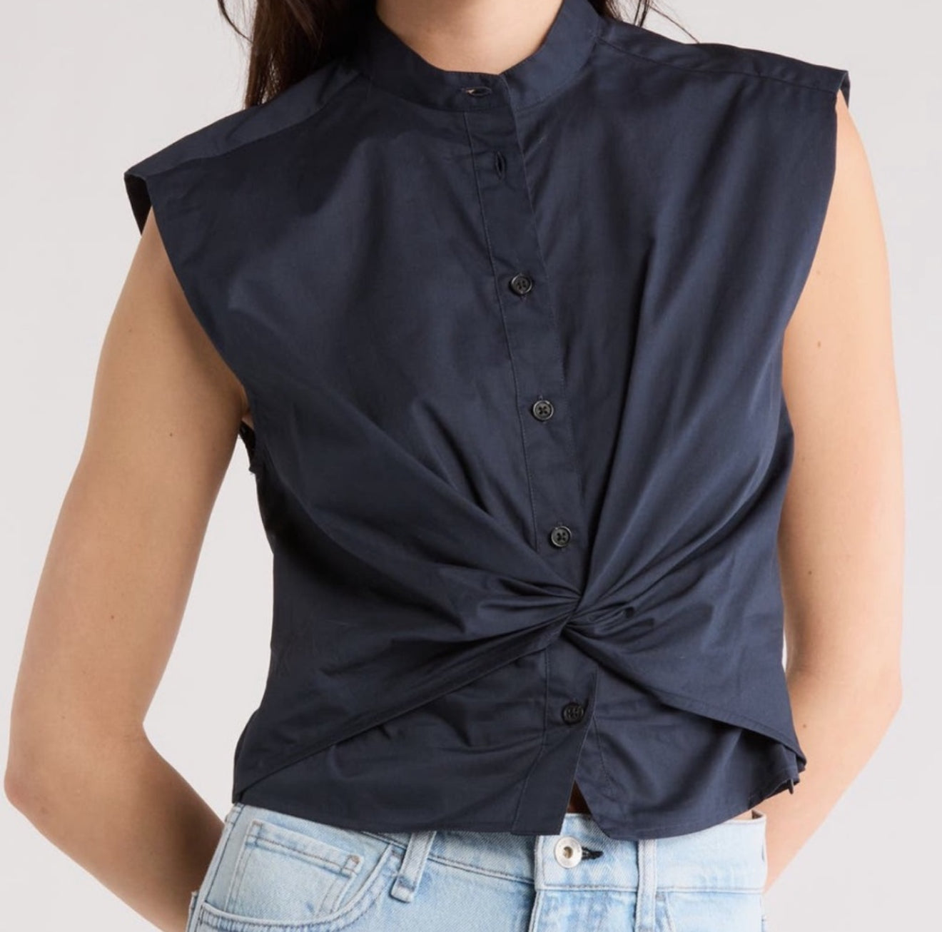 Rag & Bone Rita Sleeveless Poplin Shirt Navy Blue Sz 10 $228